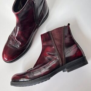 Bar III Channi Mens Red Leather Wingtip Chelsea Boots Size 12 Brogue Dress Shoes